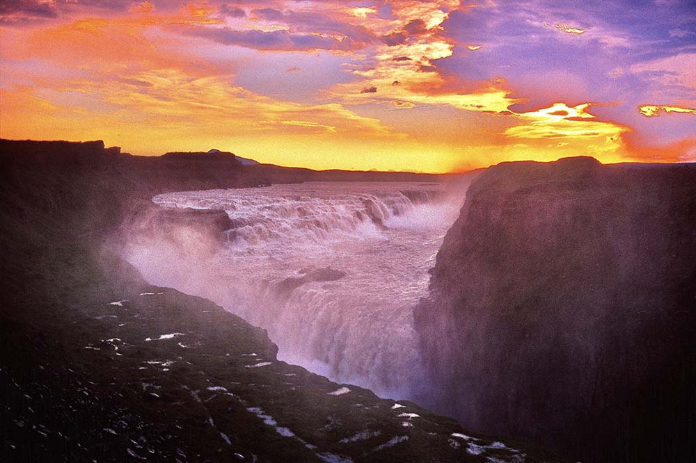 The famous Gullfoss waterfall seen from south west