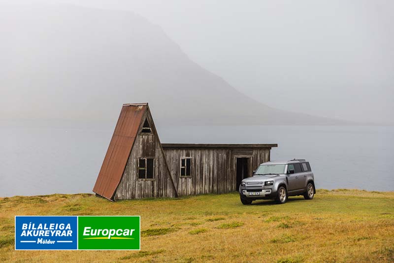 Land Rover Defender 4x4 from Holdur car rental in the Icelandic westfjords