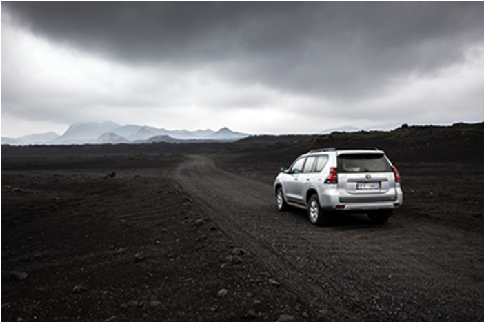 The Toyota Landcuiser is a popular 4x4 SUV at Holdur car rental in Iceland