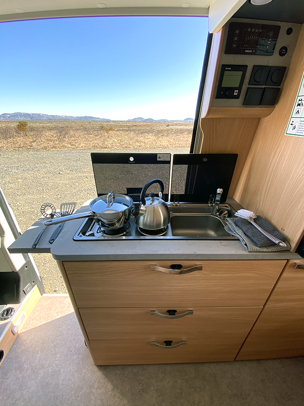 In this Iceland camper car it is convenient to prepare food