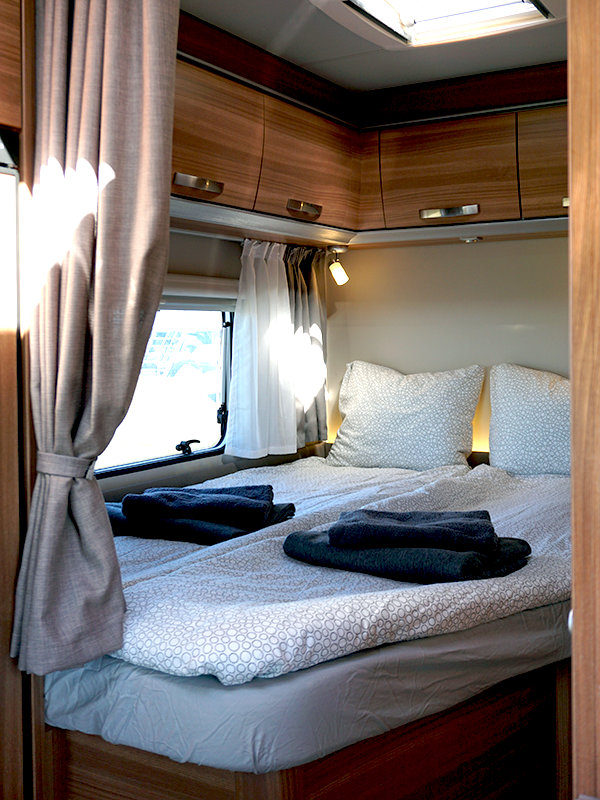 Rear bed for sleeps two in or largest camping car motorhome